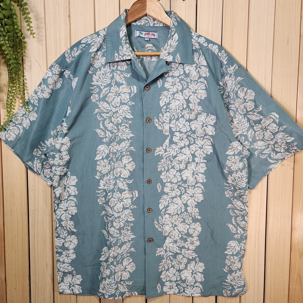 Hawaiian Shirt Size L Mens Green